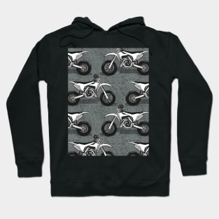 Motocross // pattern // grey green background black white and grey motorcycles Hoodie